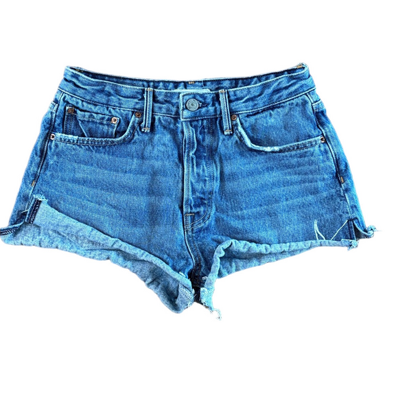 GRLFRND Cindy Shorts Denim Raw Hem Size 26 Buttonfly - Picture 1 of 11